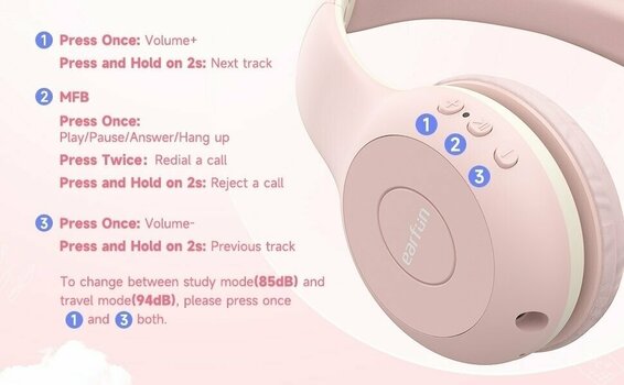 On-ear draadloze koptelefoon EarFun K2P kid headphones pink Pink - 18