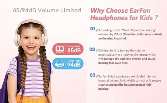 Bežične On-ear slušalice EarFun K2P kid headphones pink Pink - 19