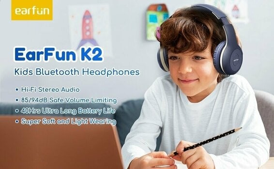 Trådlösa on-ear-hörlurar EarFun K2L kid headphones blue Blue - 18