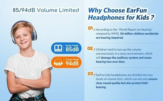 Безжични On-ear слушалки EarFun K2L kid headphones blue Blue - 20