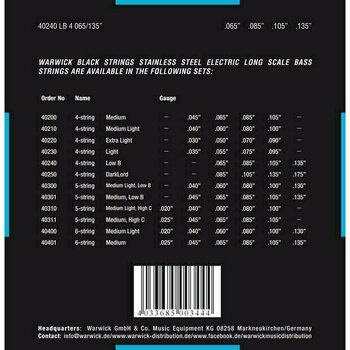 Corzi pentru chitare bas Warwick 40240 LB 4 065/135'' Black Label - 2