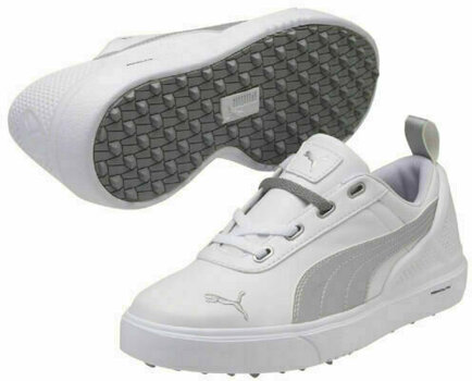 Dječje cipele za golf Puma MonoliteMini Junior Golf Shoes White/Silver UK 5 - 2