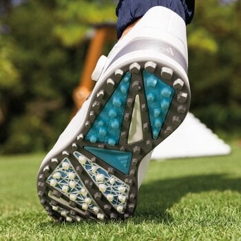 Chaussures de golf pour hommes Adidas Solarmotion BOA 24 Spikeless Mens Golf Shoes White/Silver Metallic/Blue Burst 42 - 12