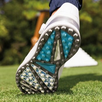 Calçado de golfe para homem Adidas Solarmotion BOA 24 Spikeless Mens Golf Shoes White/Silver Metallic/Blue Burst 44 - 12