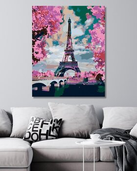 Диамантено рисуване Zuty Айфелова кула и розови дървета - 2