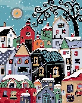 Diamantové maľovanie Zuty Farebné domy v zime - 3