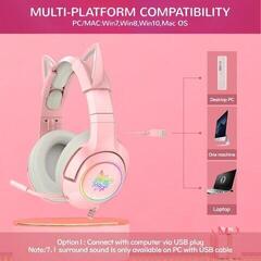 PC slúchadlá Onikuma K9 RGB Wired Gaming Headset With Cat Ears Ružová PC slúchadlá - 1