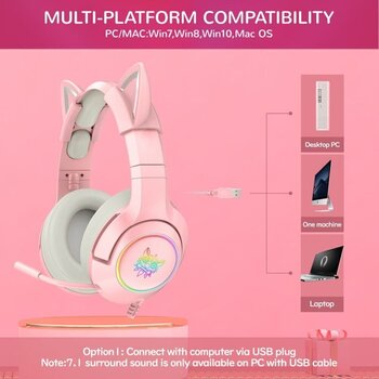 căşti PC Onikuma K9 RGB Wired Gaming Headset With Cat Ears Roz căşti PC - 2