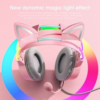 слушалки за компютър Onikuma X15 PRO Double-Head Beam RGB Wired Gaming Headset With Cat Ears Pink - 4