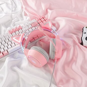 слушалки за компютър Onikuma X15 PRO Double-Head Beam RGB Wired Gaming Headset With Cat Ears Pink - 5