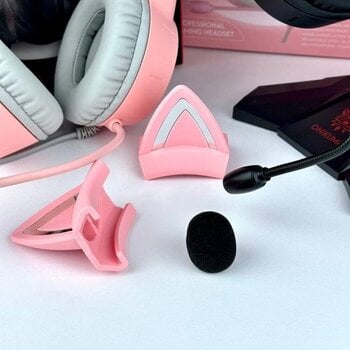 слушалки за компютър Onikuma X15 PRO Double-Head Beam RGB Wired Gaming Headset With Cat Ears Pink - 6