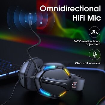 Pc-hoofdtelefoon Onikuma X27 RGB Ergonomic Wired Gaming Headset Noise Canceling Mic Zwart Pc-hoofdtelefoon - 2