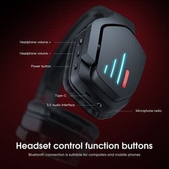 Pc-hoofdtelefoon Onikuma B60 LED Wireless Bluetooth Gaming Headset Zwart Pc-hoofdtelefoon - 3