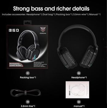 PC-kuulokkeet Onikuma B60 LED Wireless Bluetooth Gaming Headset Musta PC-kuulokkeet - 5