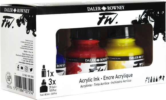 Tinta Daler Rowney FW Cardboard Box Starter Set Juego de tintas acrílicas. 3 x 29,5 ml - 3