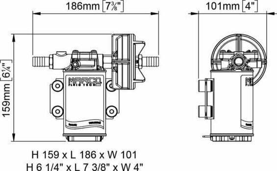 Druckwasserpumpe Marco UP3-PV PTFE Gear pump 15 l/min with check valve 12V - 2