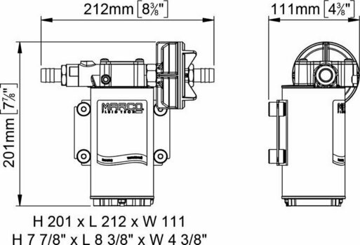 Druckwasserpumpe Marco UP6-PV PTFE Gear pump with check valve 26 l/min - 12V - 2