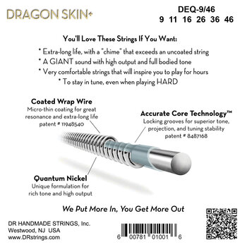 Sähkökitaran kielet DR Strings Dragon Skin+ Coated Light to Medium 9-46 - 3