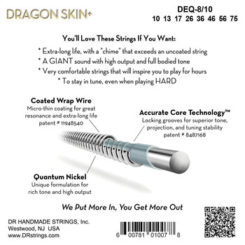 Saiten für E-Gitarre DR Strings Dragon Skin+ Coated 8 string Medium 10-75 Saiten für E-Gitarre - 3