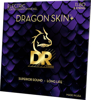 Cordas para guitarra elétrica Mi DR Strings Dragon Skin+ Coated 8 string Heavy 11-80 Cordas para guitarra elétrica Mi - 2