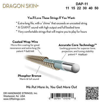 Kitaran kielet DR Strings Dragon Skin+ Coated Phosphor Bronze Custom Light 11-50 Kitaran kielet - 3