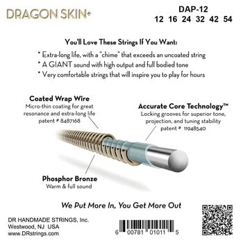 Cordas de guitarra DR Strings Dragon Skin+ Coated Phosphor Bronze Light 12-54 Cordas de guitarra - 3