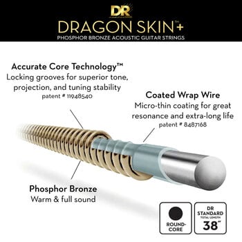 Guitarstrenge DR Strings Dragon Skin+ Coated Phosphor Bronze Light 12-54 Guitarstrenge - 4