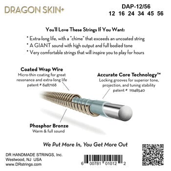 Cuerdas de guitarra DR Strings Dragon Skin+ Coated Phosphor Bronze Bluegrass 12-56 Cuerdas de guitarra - 3