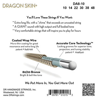 Χορδές για Ακουστική Κιθάρα DR Strings Dragon Skin+ Coated 80/20 Extra Light 10-48 Χορδές για Ακουστική Κιθάρα - 3