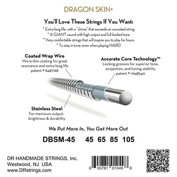 Cordes de basses DR Strings Dragon Skin+ Coated Steel Medium 45-105 Tapered Multi-Scale Cordes de basses - 3