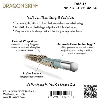 Strune za akustično kitaro DR Strings Dragon Skin+ Coated 80/20 Light 12-54 Strune za akustično kitaro - 2