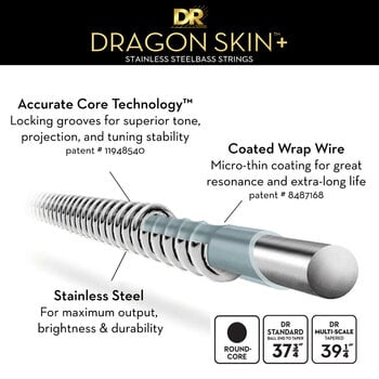 Corde Basso DR Strings Dragon Skin+ Coated Steel Light 40-100 Corde Basso - 4