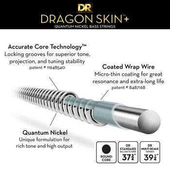 Corde Basso DR Strings Dragon Skin+ Coated Nickel Light 40-100 Corde Basso - 4