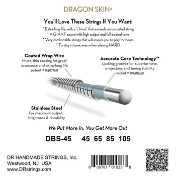 Cuerdas de bajo DR Strings Dragon Skin+ Coated Steel Medium 45-105 Cuerdas de bajo - 3