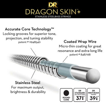 Струни за бас китара DR Strings Dragon Skin+ Coated Steel Medium 45-105 Струни за бас китара - 4