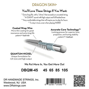 Cordes de basses DR Strings Dragon Skin+ Coated Nickel Medium 45-105 Tapered Multi-Scale Cordes de basses - 3