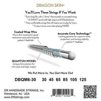 Set de 6 corzi pentru bas DR Strings Dragon Skin+ Coated Nickel 6-String Medium 30-125 Tapered Multi-Scale Set de 6 corzi pentru bas - 3