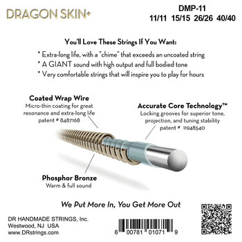 Cordes de mandolines DR Strings Dragon Skin+ Coated Medium 11-40 Cordes de mandolines - 3