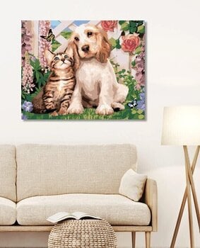 Peinture par numéros Zuty Peinture par numéros Un chien et un chat parmi les fleurs (Howard Robinson) - 3