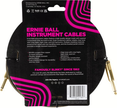 Инструментален кабел Ernie Ball Braided Instrument Cable Straight/Straight Кафяв 5,5 m Директен - Директен - 2
