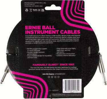 Kabel instrumentalny Ernie Ball Braided Instrument Cable Straight/Straight Srebrny 5,5 m Prosty - Prosty - 2
