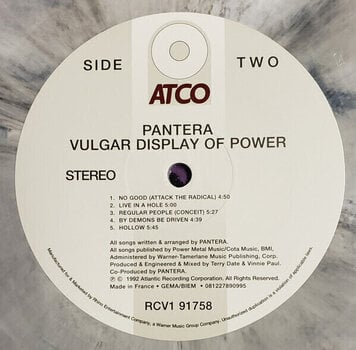 Vinyl Record Pantera - Vulgar Display Of Power (Limited Edition) (White & True Metal Gray Marbled) (LP) - 4