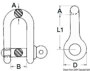 Bootsluiting Osculati D Long Shackle Stainless Steel with Captive Pin - 1