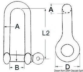 Bootsluiting Osculati D Long Shackle Stainless Steel - 1