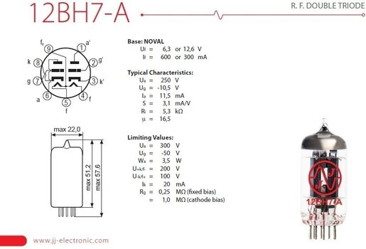 Lampa do wzmacniacza gitarowego JJ Electronic 12BH7-A Lampa do wzmacniacza gitarowego - 2