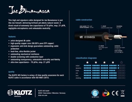 Instrumenttikaapeli Klotz JBNPP060  J. Bonamassa 6 m Suora-suora Instrumenttikaapeli - 2