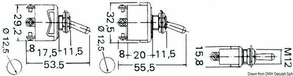 Bootsschalter Osculati Toggle switch (ON)-OFF-(ON) 15A - 3 terminals - 2