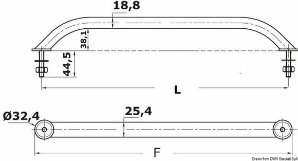 Lodní žebřík, lávka Osculati Oval pipe handrail Stainless Steel external screws 220 mm - 2