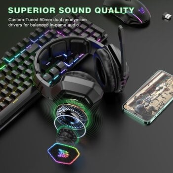 PC-kuulokkeet Onikuma B100 RGB Bluetooth Wireless Gaming Headset Musta PC-kuulokkeet - 11