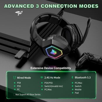 Pc-hoofdtelefoon Onikuma B100 RGB Bluetooth Wireless Gaming Headset Zwart Pc-hoofdtelefoon - 12